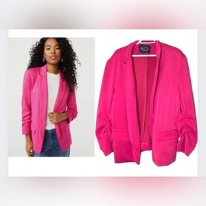 SCOOP| Womens Scrunch Sleeve Barbie Pink Scuba Blazer